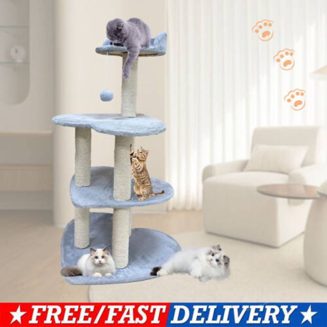 PawHut Cat Tree Kitty Activity Centre Scratching Post With Toys 5-tier Beige