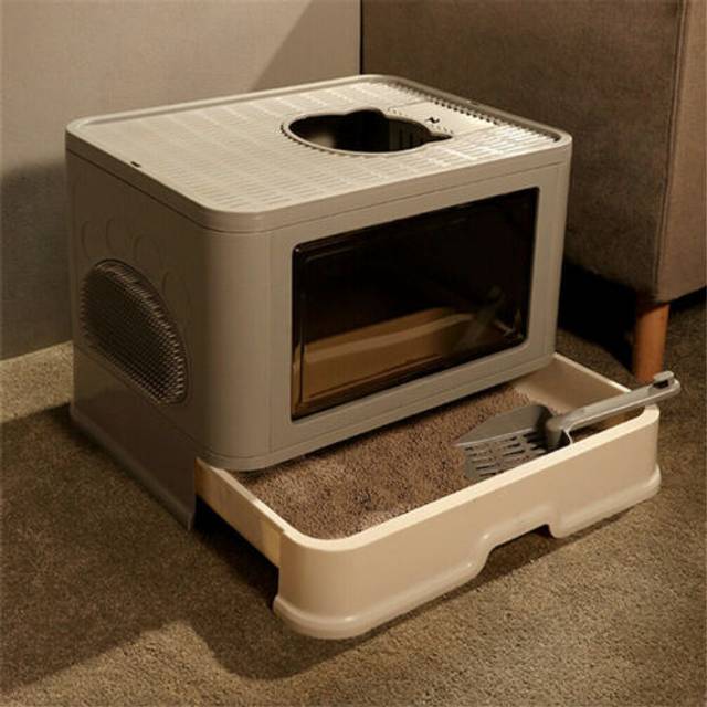 Xx-large cat litter box villa drawer type cat house w scoop sifter cleaning tool