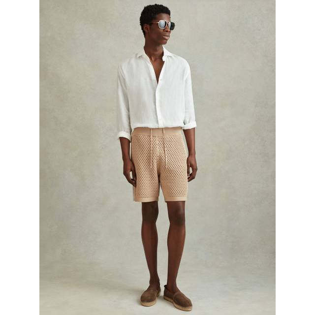 Reiss Mens Soft Taupe Creek Crochet-tip Regular-fit Stretch-cotton Shorts Xl