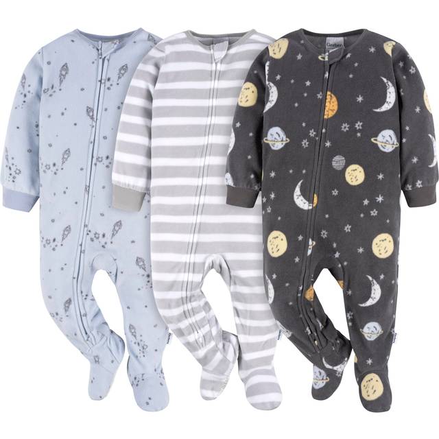 Gerber Baby Boy's Flame Resistant Fleece Footed Pajamas 3-Pack  Space