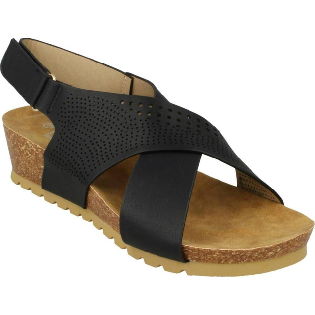 Ladies Down To Earth Mid Wedge X Strap Sandals