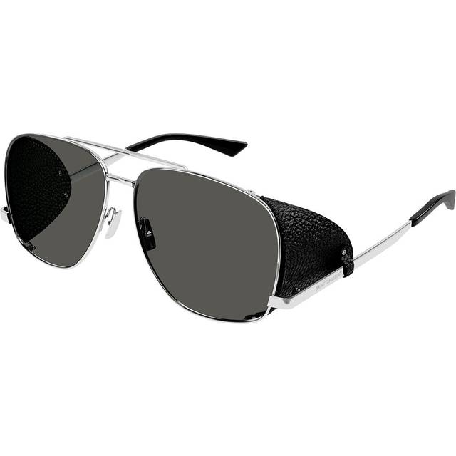 Men's Saint Laurent Sl 653 Leon Leather Spoiler 001 Sunglasses in Silver | Size 59 | SL Color 653 Color LEON Color LEATHER Color SPOILER Color 001 (59)