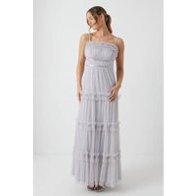 Frill And Ribbon Detail Tiered Bridesmaid Dress - Grey Mist - 10