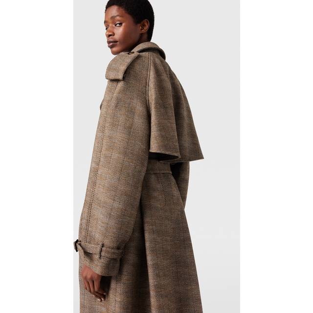 Stella Mccartney Womens Chestnut Herringbone-pattern Relaxed-fit Wool-blend Trench Coat 10 - CHESTNUT
