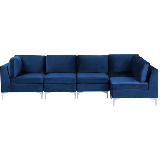 Beliani Left Hand 5 Seater Modular Velvet Corner Sofa Blue Evja, Blue
