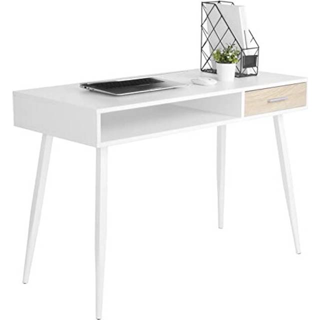 WOLTU Computer Desk White Office Desk Workstation a Drawer & an Open compartment for Ample Storage Study Writing Desk Computer PC Laptop Dining Gaming