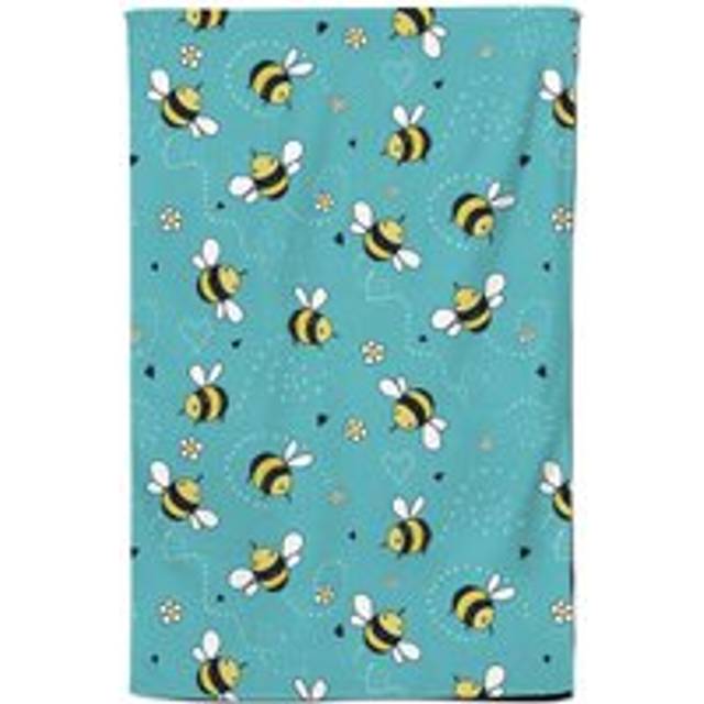 Hand Drawn Busy Bees Tea Towel - Blue - One Size