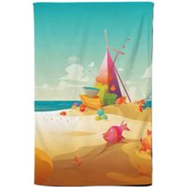 Fish On A Beach Holiday Tea Towel - Yellow - One Size