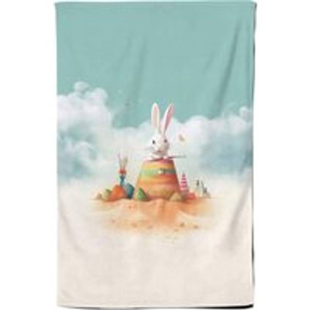 White Rabbit On A Beach Holiday Tea Towel - Yellow - One Size