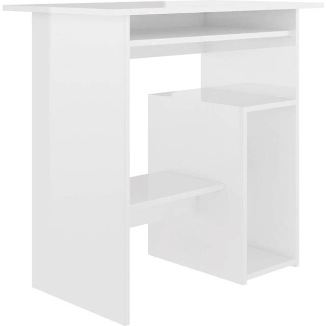 vidaXL Desk Bedroom Living Room Table Desk Computer Desk Workstation Corner Table Office Indoor Furniture High Gloss White Engineered Wood
