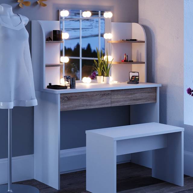 Kivanc Dressing Table Set with Mirror (142cm H X 108cm W X 40cm D)