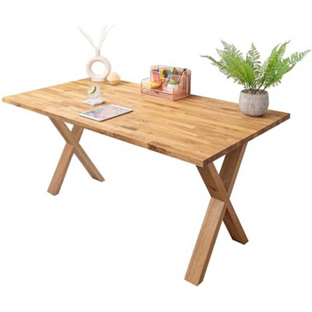 Solid Wood Oiled Oak Office Desk With Oak Wooden X Legs | 1500mm x 800mm x 27mm | Fully Finished Premium European Wooden Tabletop And X Oak Legs