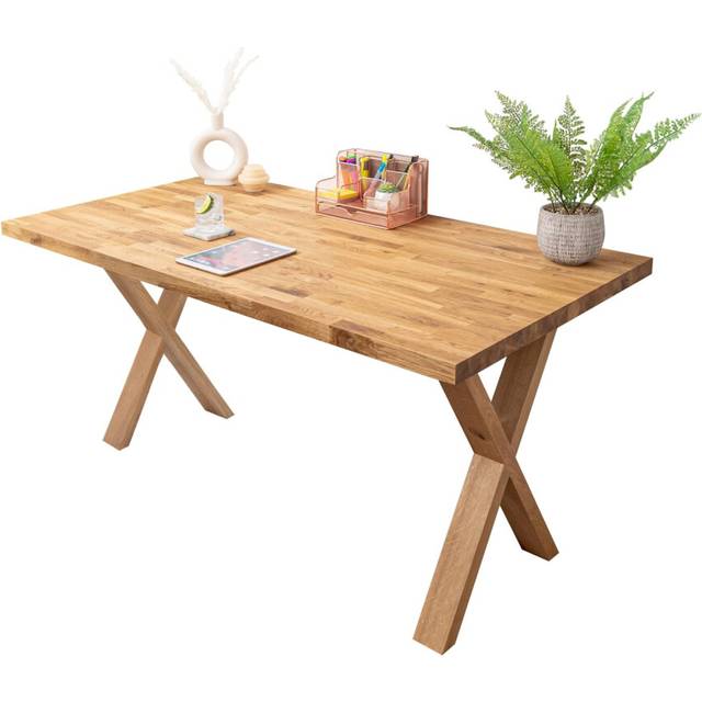 Solid Wood Oiled Oak Office Desk With Oak Wooden X Legs | 1500mm x 800mm x 40mm | Fully Finished Premium European Wooden Tabletop And X Oak Legs