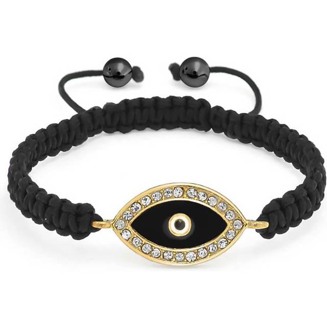 Black Evil Eye Braided Cord Bracelet For Women For Teens CZ Accent Adjustable Gold Plated For Protection And Good Luck black