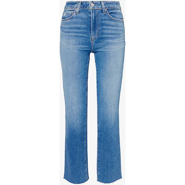 Paige Womens Flamenco Distressed Cindy Raw-hem Straight-leg High-rise Stretch-cotton Jeans 26