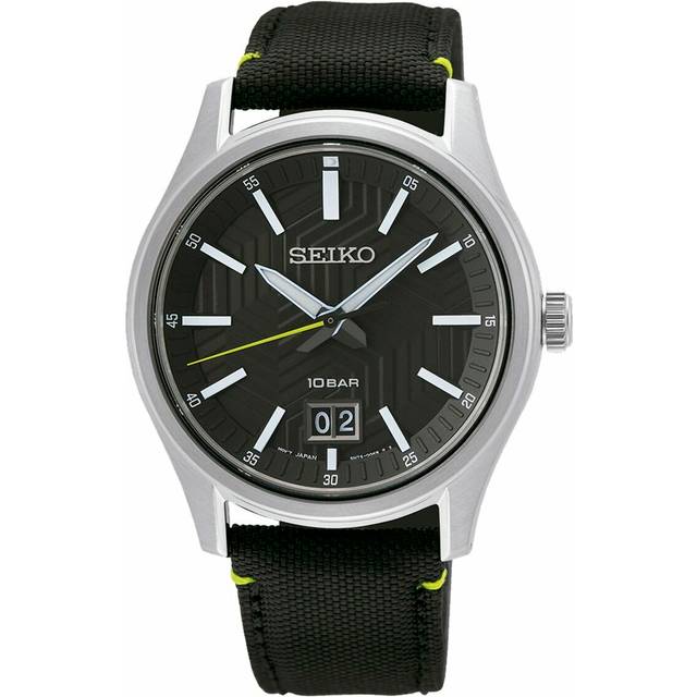 Seiko Sur517p1 Men's Quartz Watch - Black Dial, Big Date Display, Nylon Strap