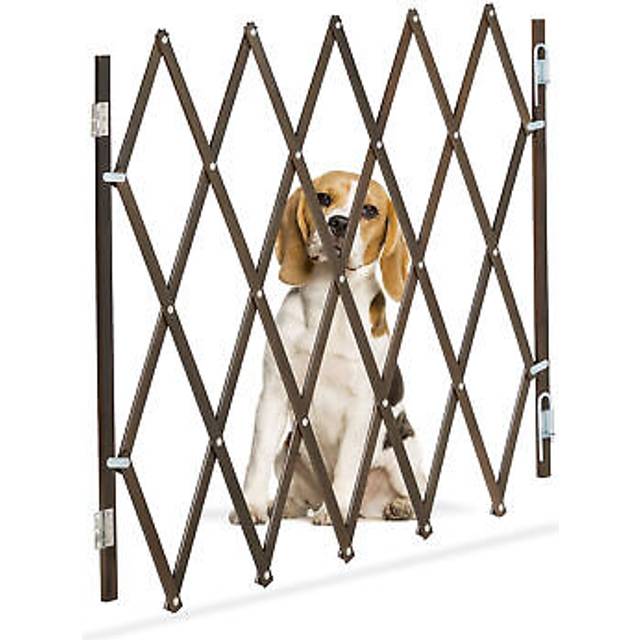 Relaxdays - Safety Gate, Dog Barrier, Width Extendable up to 118 cm, 69-82.5 cm high, Bamboo & Iron, Stairs & Doors, Brown