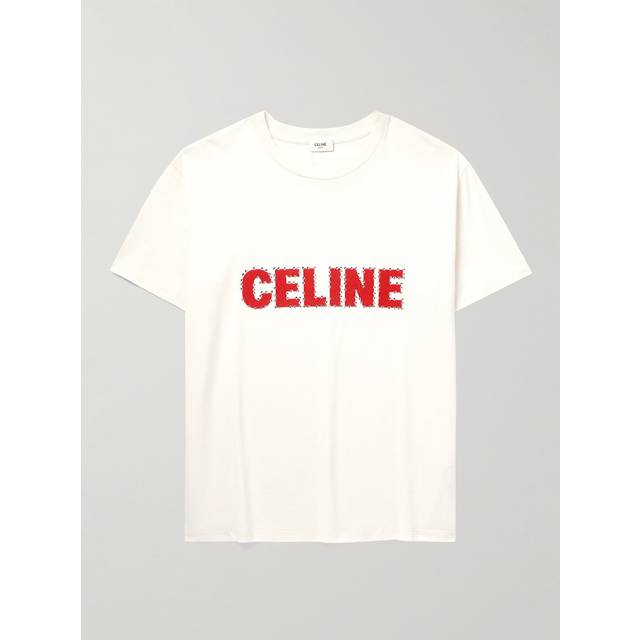 CELINE HOMME - Crystal-Embellished Logo-Print Cotton-Jersey T-Shirt - Men - White - XS