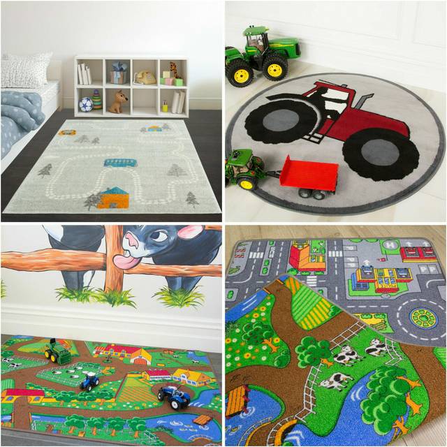 "Children's Double Sided Play Village Farm Mat Town City Car Roads Rug 80cm x 150cm (2'7"" x 4'11"")"