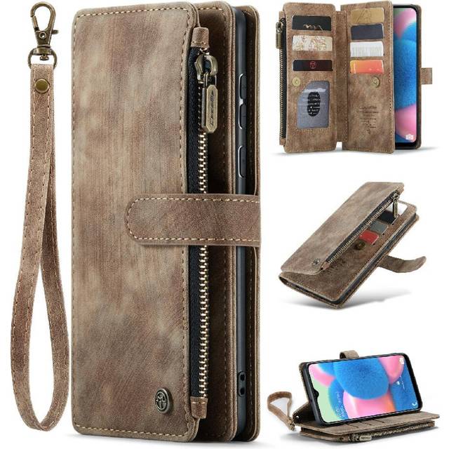 (Brown) CaseMe Case For Samsung Galaxy A50/A50S/A30S Drivers License Card Slots With Card Holder Wallet Case For Women Men Drivers License Card Slots