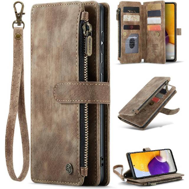(Brown) CaseMe Case For Samsung Galaxy A72 Wallet Case For Women Men With Card Holder Drivers License Card Slots Drivers License Card Slots
