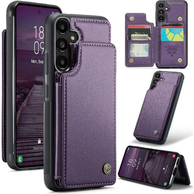 (Purple) CaseMe Wallet Case For Samsung Galaxy A55 5G RFID Blocking Kickstand Card Holder PU Leather Slim Shockproof Case