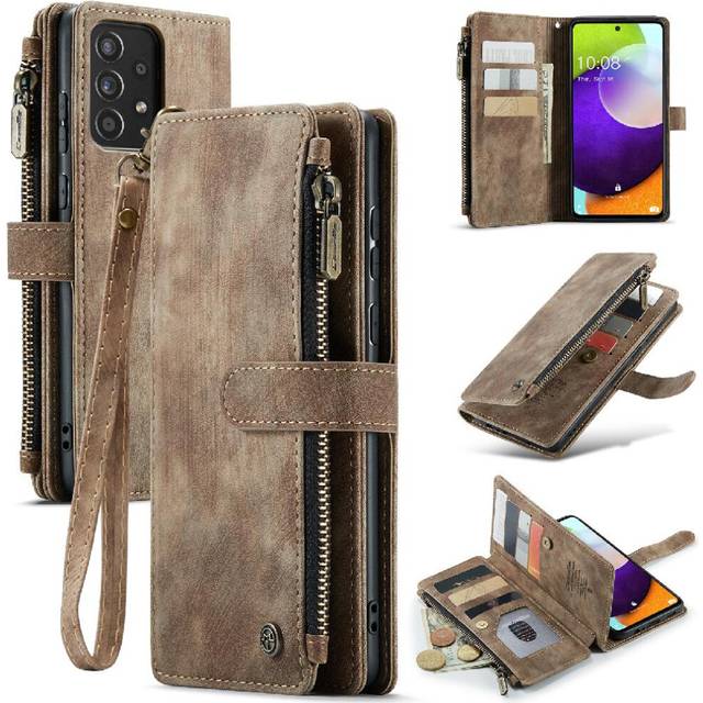 (Brown) CaseMe Case For Samsung Galaxy A52 4G/5G Drivers License Card Slots With Card Holder Drivers License Card Slots Wallet Case For Women Men