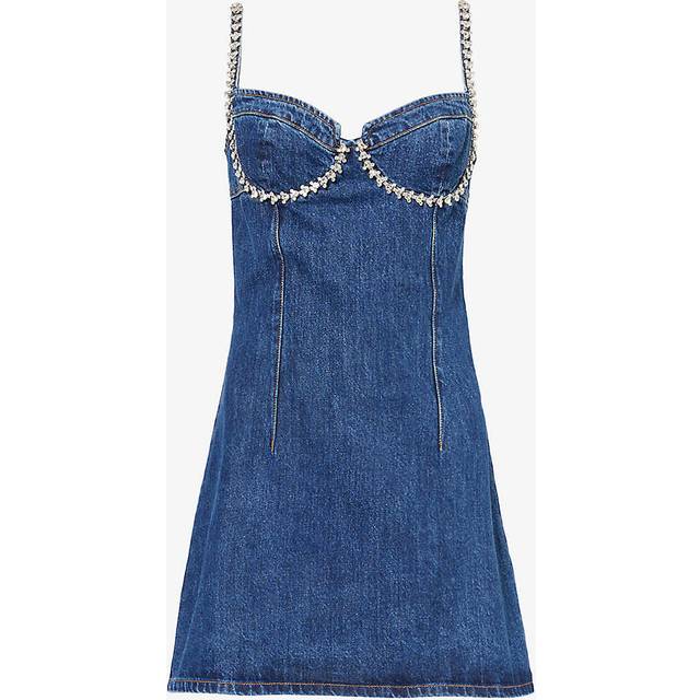 Self-Portrait Diamante-Embellished Denim Mini Dress - UK 8 - Blue