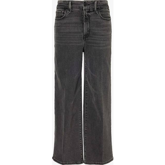 Good American Womens Black329 Waist Palazzo Wide-leg High-rise Stretch-denim Jeans 12