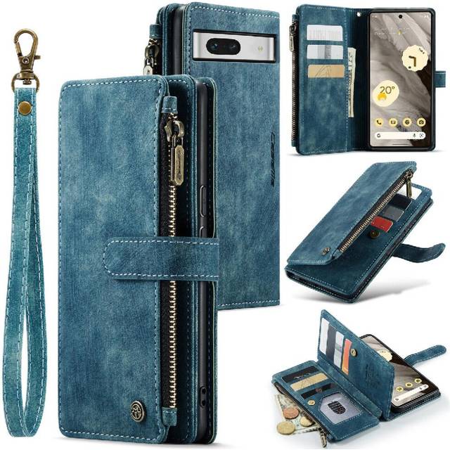 (Blue) CaseMe Case For Google Pixel 7A Drivers License Card Slots Wallet Case For Women Men Drivers License Card Slots With Card Holder
