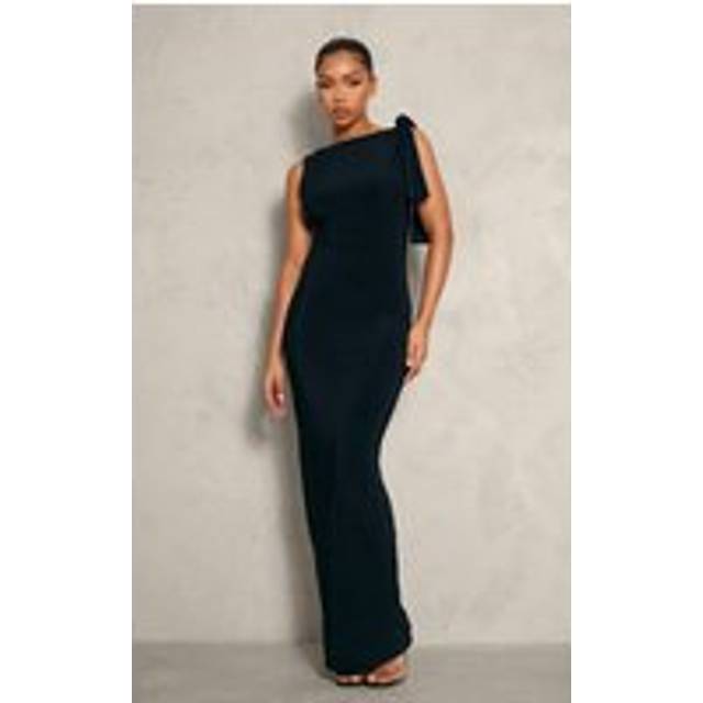 Black Slinky Knot Drape Midaxi Dress, Black - 4