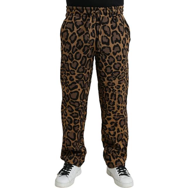 Dolce & Gabbana, Byxor, Herr, L, Bomull, Leopardmönstrade Joggerbyxor - brown (L)