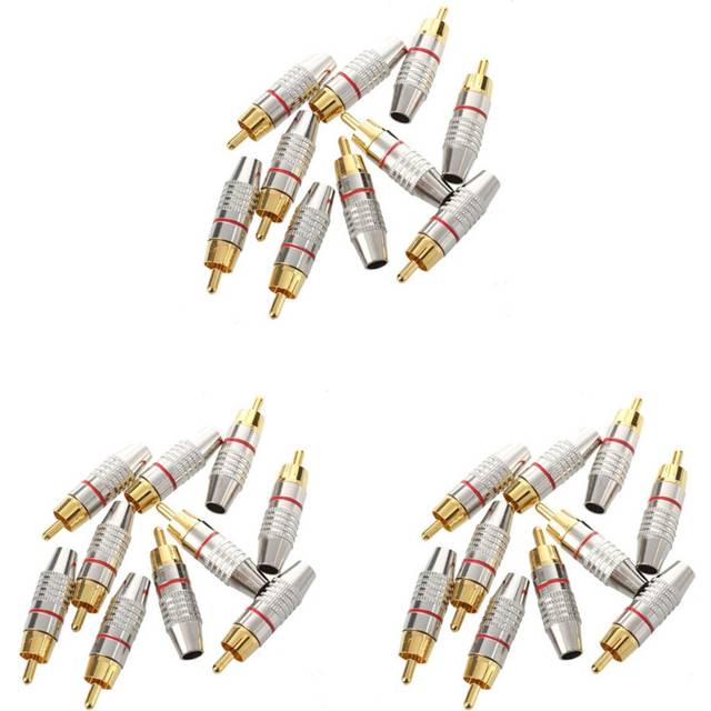 Adapter Audio Coaxial Cable Connector RCA Plug Seamless 30 Pcs