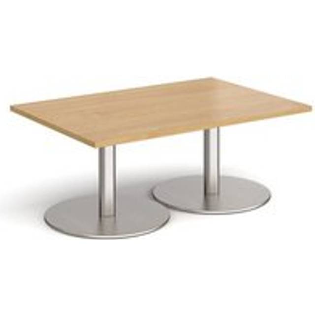Monza Rectangular Cafe and Bistro Coffee Table with Flat Round Brushed Steel Base - Top 1200mm x 800mm - Oak