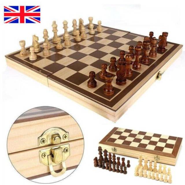 Large Chess Wooden Set Folding Chessboard Pieces Wood Board Chess
