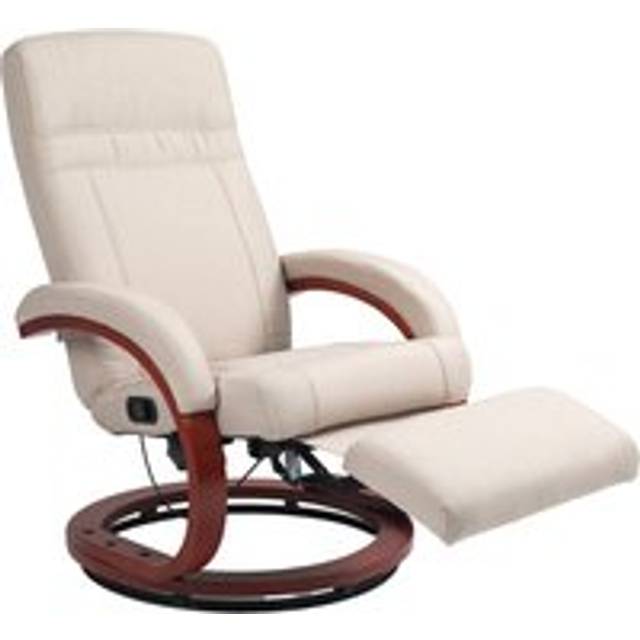 Homcom Swivel Recliner Chair With Extended Footrest, Manual Reclining Armchair With Wood Base, Beige