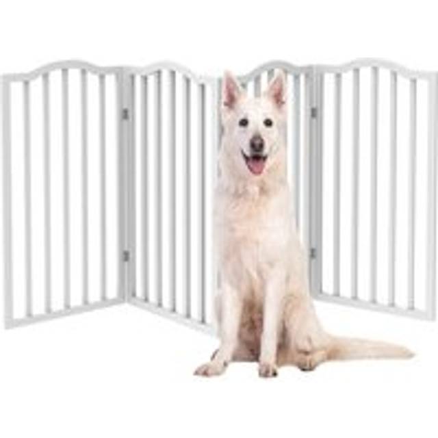 4 Panel Pet Gate Wooden Foldable Freestanding Dog Fence - White - One Size