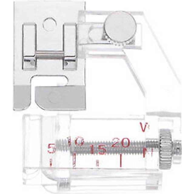 Presser foot adjustable bias binder for low shank sewing machines