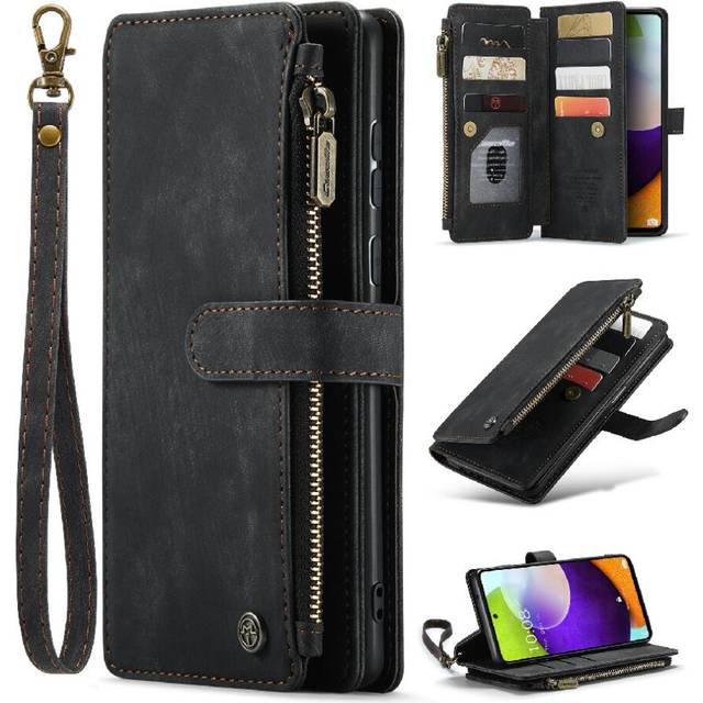 (Black) CaseMe Case For Samsung Galaxy A52 4G/5G Drivers License Card Slots With Card Holder Drivers License Card Slots Wallet Case For Women Men