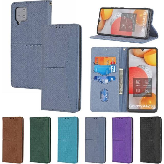 (Gray ) Case for Samsung Galaxy A42 5G Flip Folio Book PU Leather Cover Hand Wallet Credit Card Holder