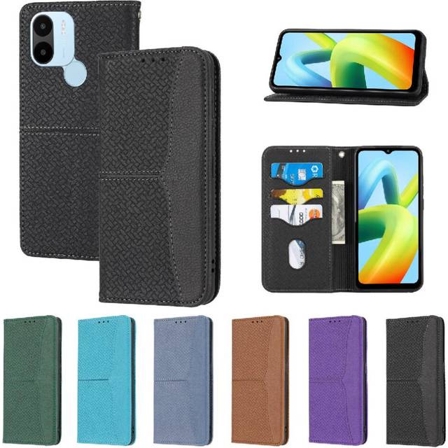(Black) Case For Xiaomi Redmi A1 Plus/A2 Plus PU Leather Cover Flip Folio Book Credit Card Holder Hand Wallet