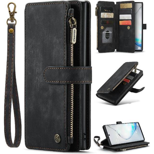 (Black) CaseMe Case For Samsung Galaxy Note 10 Drivers License Card Slots With Card Holder Drivers License Card Slots Wallet Case For Women Men
