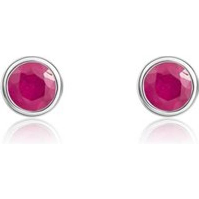 9ct White Gold Ruby 3mm Round Rub Over Set Stud Earrings