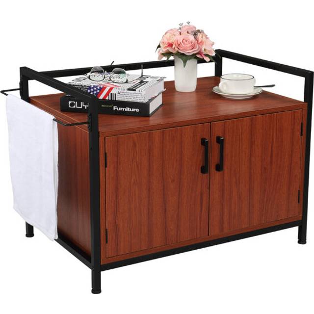 Cat Litter Box Enclosure Multi-functional Two Doors  Side Table Furniture Privacy Cat Hidden Washroom Cat Home Indoor