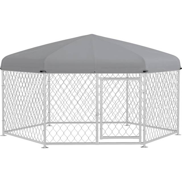 PawHut Outdoor Dog Kennel w/ Water-Resistant UV-Resistant Roof 2.1 x 1.85 x 1.5m | TJ Hughes Silver