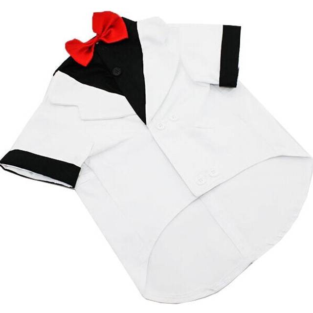 (White, L-L) Big Pet Dog Cat Clothes Big Dog Bow Tie Shirts Wedding Suit Clothes Costume Collared Shirt Jumpsuit