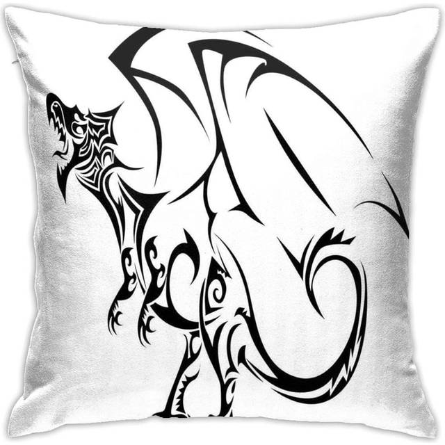 Tribal Dragon Sketch As Ancient Cult Myth Fantasy Animal Tattoo Art DesignHome Decor Pillow Covers 18*18 Inch