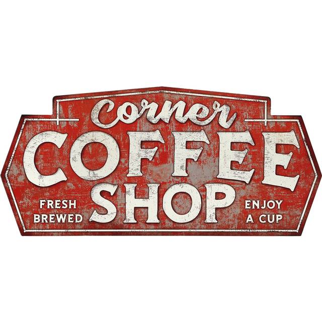 Corner Coffee Shop Metal Sign - Large Vintage Coffee Wall Decor for Dining Room  Kitchen  or Coffee Bar