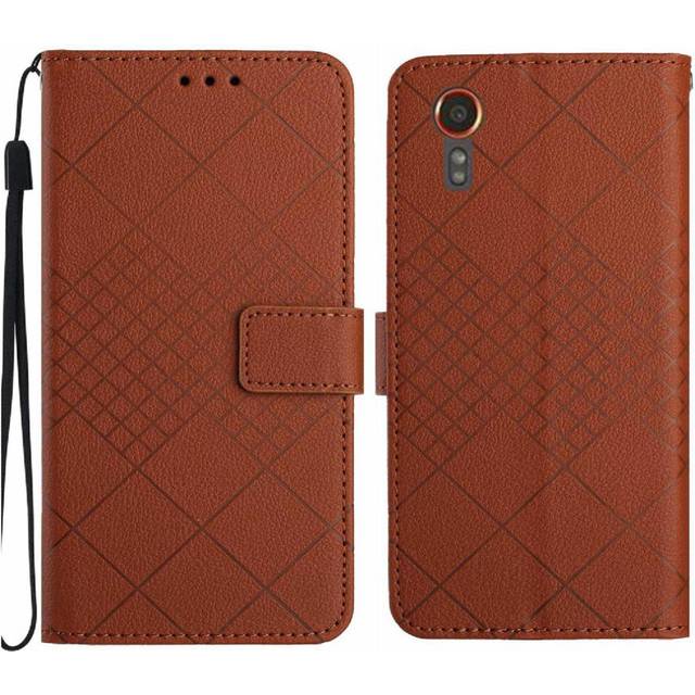 (Brown) Flip Case For Samsung Galaxy X Cover 7 5G With Hand Strap Wallet PU Leather Diamond Embossed Card Slot Stand Magnetic Cover