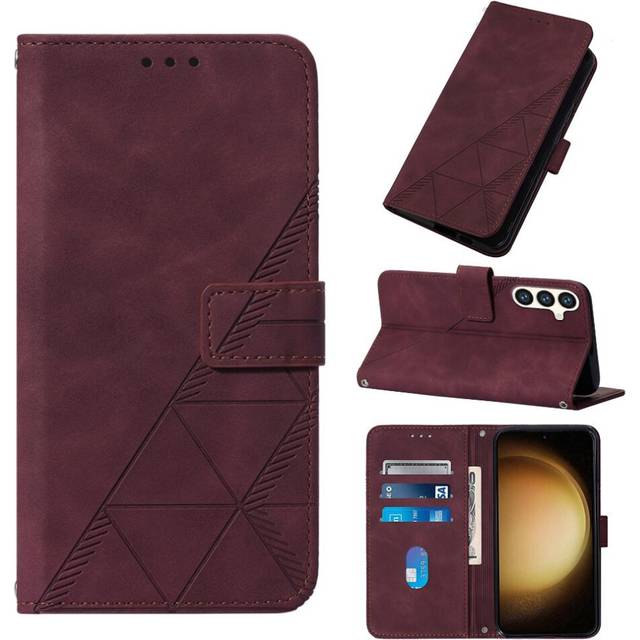 (Red) Case For Samsung Galaxy S24 Plus 5G Flip Folio Book Protective PU Leather Wallet Cover Credit Card Holder